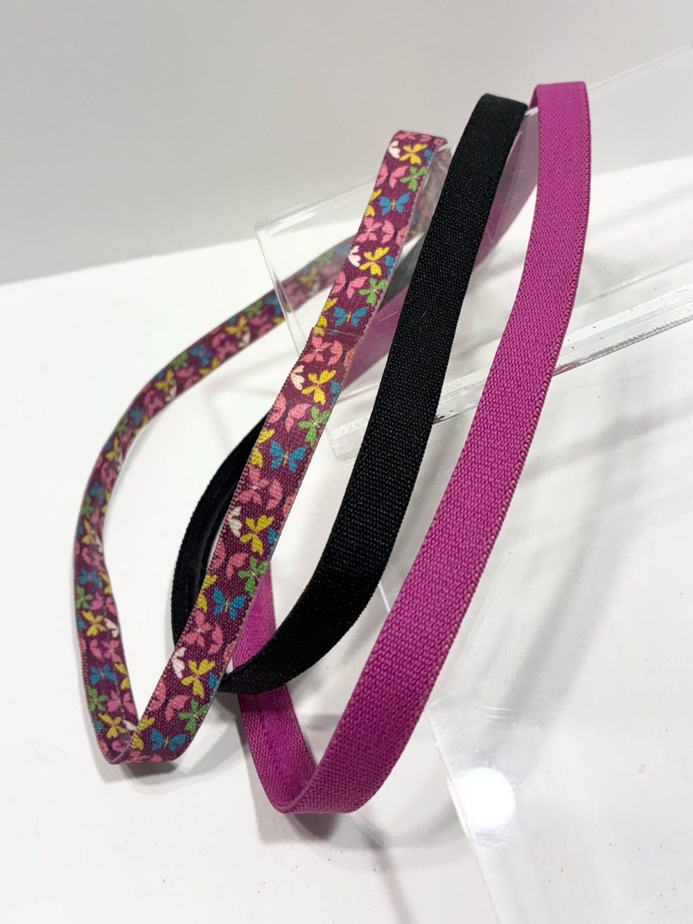 3 Pc Elastic Headband Set - Butterfly, Black & Purple